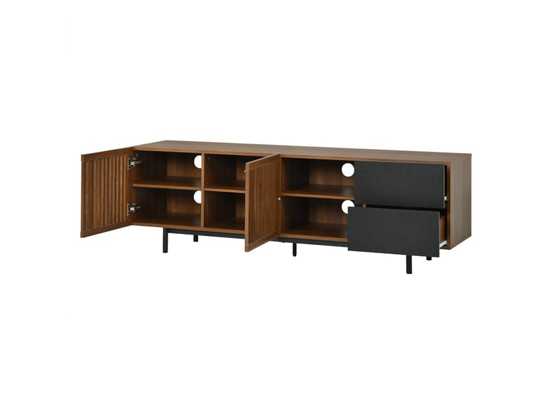  Meuble tv 2 portes 2 tiroirs niches en mdf noir et noyer 160x38x50 cm N625P508293294N - Conforama B