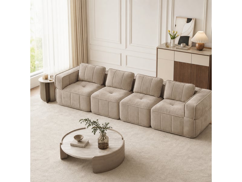 Canapé 4 places, revêtement en tissu, sans assemblage, tons naturels - Conforama B