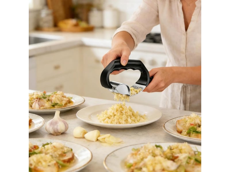  Presse-ail - ustensile de cuisine 2 en 1 avec poignée ergonomique,presse-ail en acier inoxydable facile à nettoyer pour maison restaurant cuisine b  - Conforama C