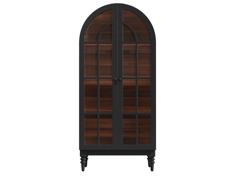  Lot de 2 vitrines hautes portes vitrées en arche mdf et verre noir  - Conforama A