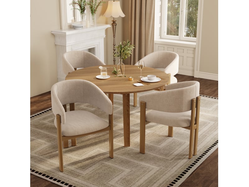  Chaises avec accoudoirs lot de 4, métal et lin, beige et coloris naturel  - Conforama D