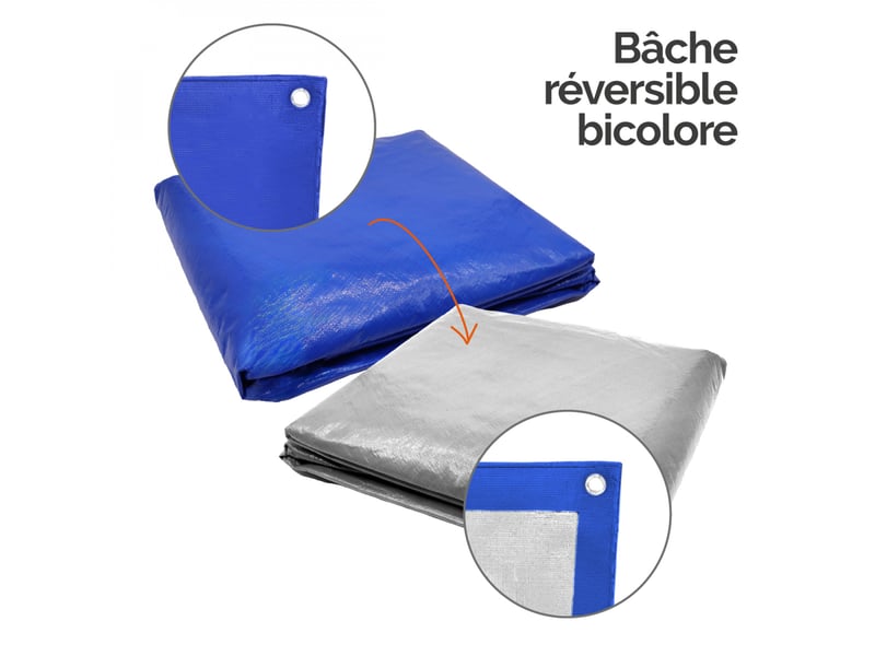 Bâche de protection réversible 4 saisons pour piscine hors sol - ovale 3,78 x 5,49 m - 150 gsm - bleu et gris - Conforama D