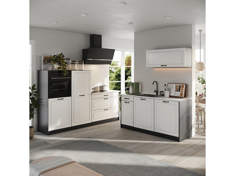 Vicco cuisine, blanc campagneanthracite, 220cm plan de travail chêne doré - Conforama C