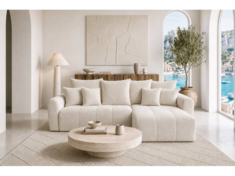  Cassis - canapé d'angle convertible tissu chenille 3 places beige  - Conforama D