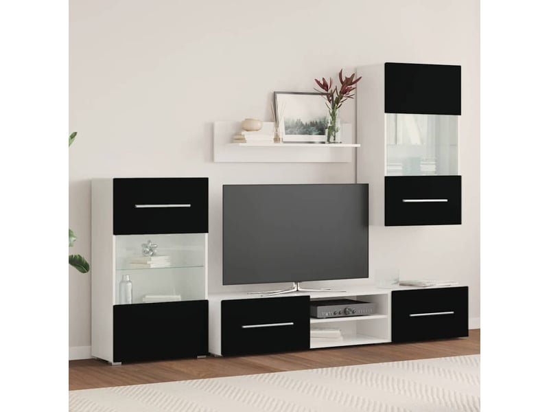  Meubles tv - banc tv - meuble de rangement avec lumière led 5 pcs noir mat bois d'ingénierie  - Conforama C