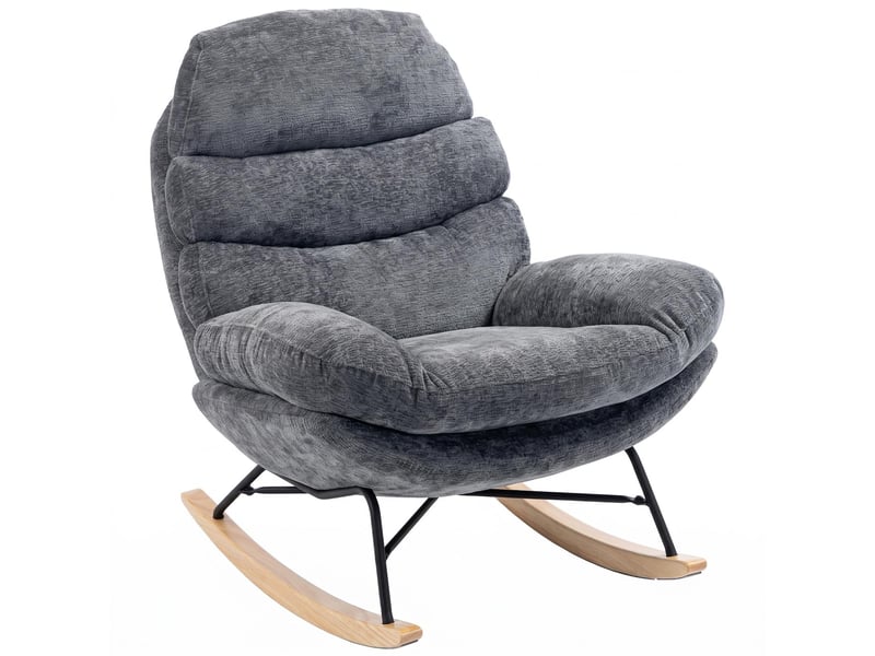 Fauteuil à bascule en tissu chenille et bois d'hévéa gris foncé 80 x 103 x 91 cm - Conforama A