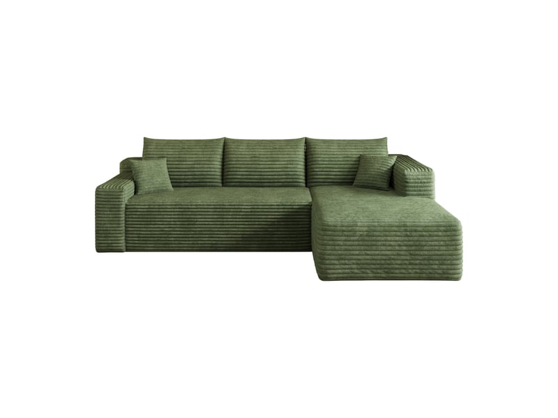 Canapé d’angle vert en velours côtelé, canapé 3 places en l de 241 cm avec méridienne, mousse haute élasticité, salon  - Conforama A