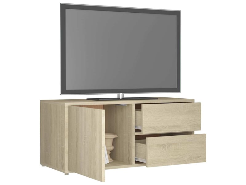 Meuble tv - banc tv - meuble de rangement chêne sonoma 80x34x36 cm bois d'ingénierie  - Conforama E