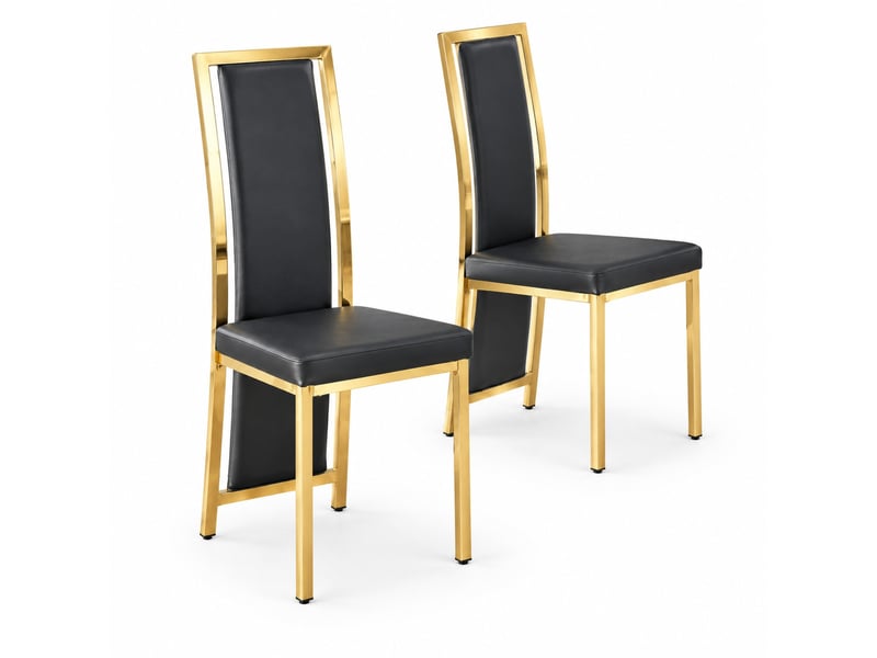  Chaises de salle à manger lot de 2 à dossier haut  - cadre métal doré, simili cuir noir, 109 cm  - Conforama A
