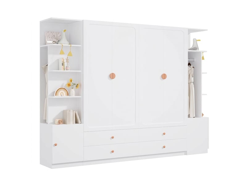  Armoire 6 portes blanche 270x45x200 cm avec 4 penderies et 4 tiroirs  - Conforama A