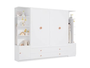 Armoire 6 portes blanche 270x45x200 cm avec 4 penderies et 4 tiroirs