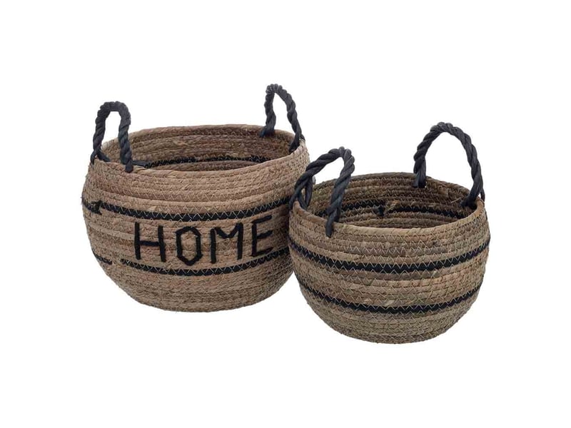  Lot de 2 paniers en fibre naturelle marron d27x20, d24,5x16,5h cm  - Conforama A