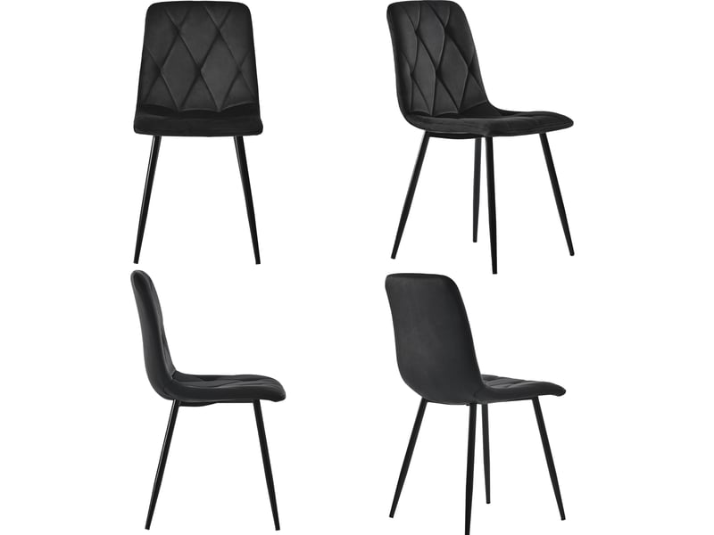  Ensemble table et 4 chaises, table ronde extensible 100-140 cm, chaise 44x41x86 cm en velours noir  - Conforama W