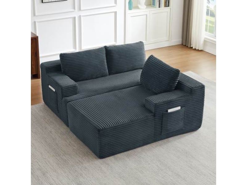  Canapé d’angle l (à droite) modulable 4 places 238 x 152 x 66 cm, assise profonde, convertible et sans montage, velours côtelé, gris foncé OMNIGLINT TRADING LTD - Conforama E