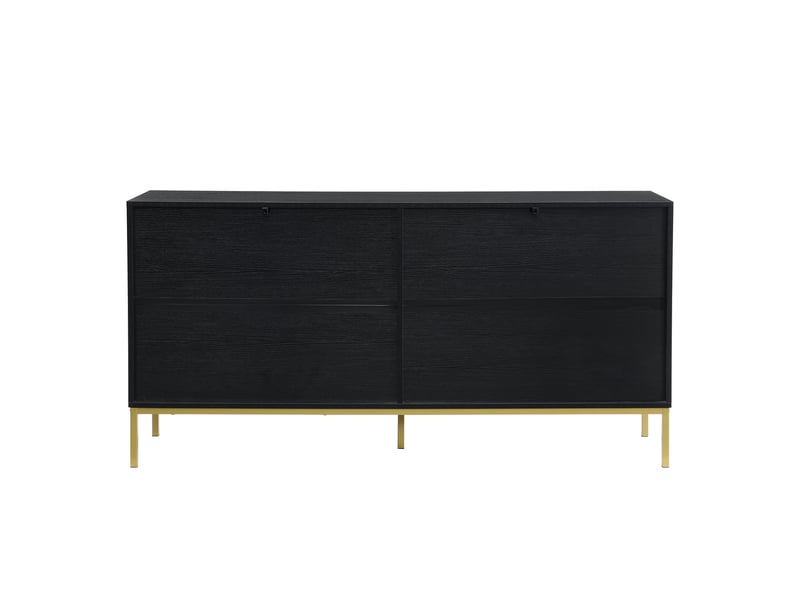  Buffet 4 portes avec 2 étagères réglables pour salon en mdf 160×40×80,5 cm noir et bois  - Conforama D