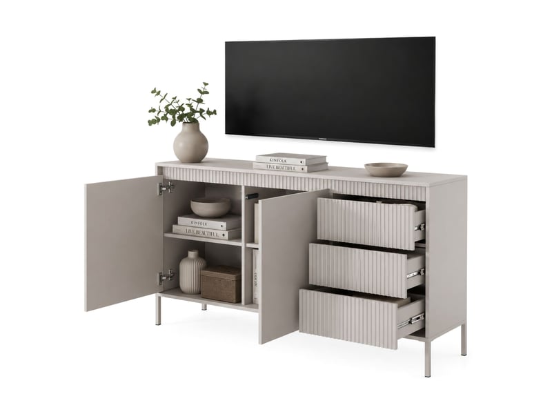  Buffet hatomo, commode 3 tiroirs, 154x40x81h cm beige Hatomo - Conforama A