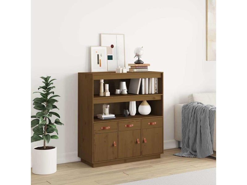  Buffet haut - bahut - meuble de rangement marron miel 100x40x108,5 cm bois massif de pin  - Conforama B