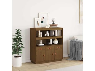 Buffet haut - bahut - meuble de rangement marron miel 100x40x108,5 cm bois massif de pin