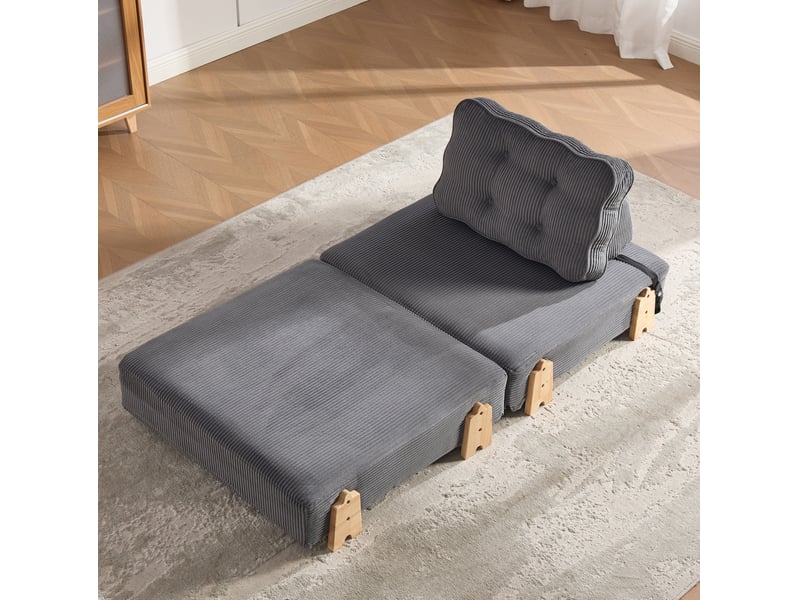  Fauteuil convertible 90*86*84cm en velours côtelé avec pieds en bois gris foncé chicfurn  - Conforama B