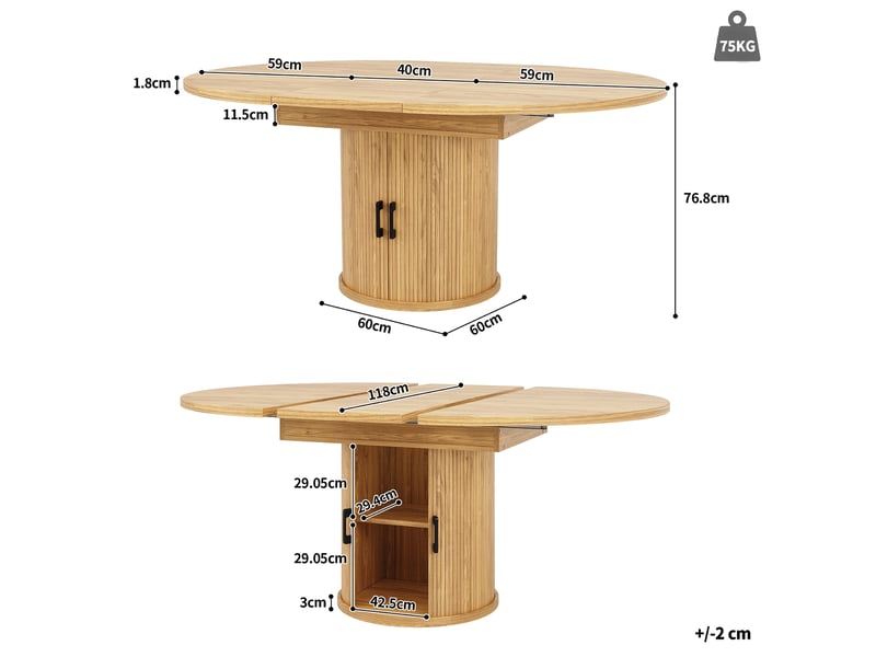  Table à manger extensible ronde à ovale 118-158 cm, mdf naturel, 6 personnes  - Conforama C
