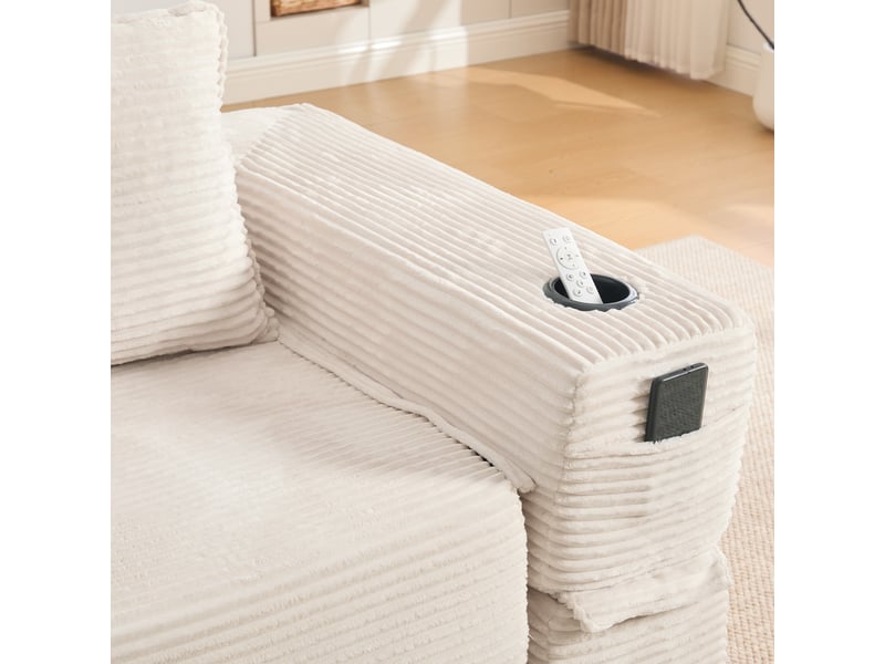  Canapé convertible 2 places en velours côtelé beige avec tiroir intégré et accoudoirs amovibles  - Conforama W