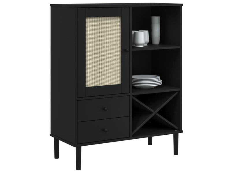  Buffet - bahut - meuble de rangement senja aspect rotin noir 90x40x112cm bois massif de pin  - Conforama C
