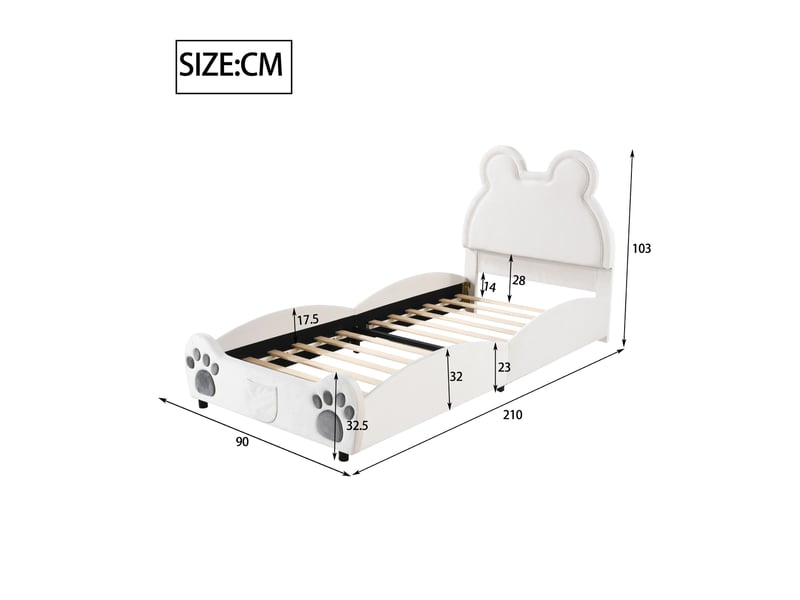  Lit enfant rembourré en forme d’ours 90 x 200 cm, revêtement velours, blanc Fay Lum - Conforama C