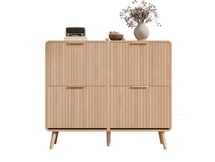 Meuble à chaussures 105x24x90 cm, 4 abattants et capacité 18 à 24 paires, rangement pratique pour entrée et couloir - bois clair