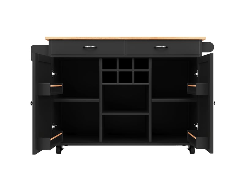  Desserte de cuisine 102 x 45 x 92 cm noire en mdf et métal, roulettes verrouillables, rangement modulable  - Conforama D
