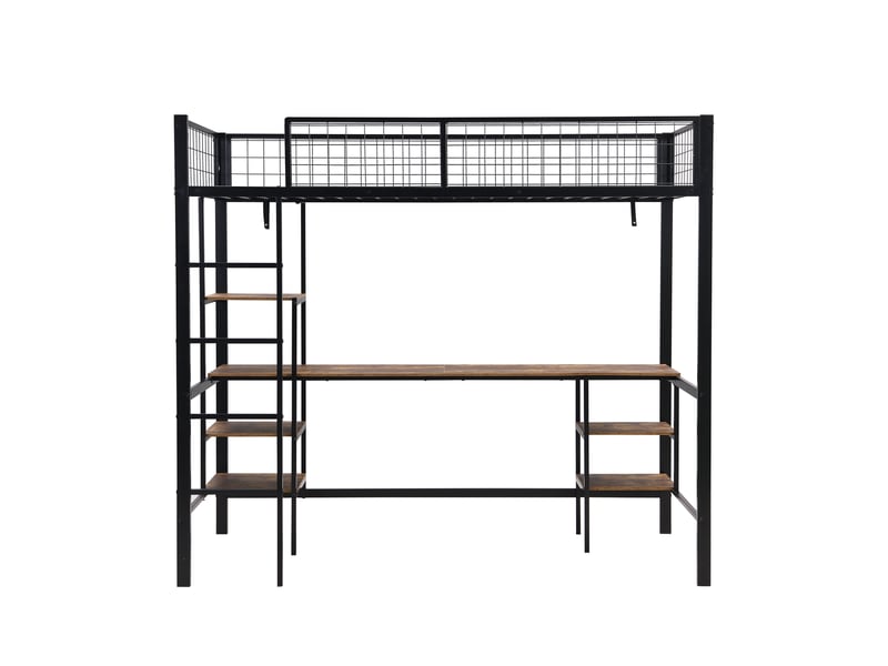  Lit en fer, lit superposé 90x200 cm, lit enfant avec table et étagère, avec échelle à quatre marches, fer+panneau de particules  - Conforama B