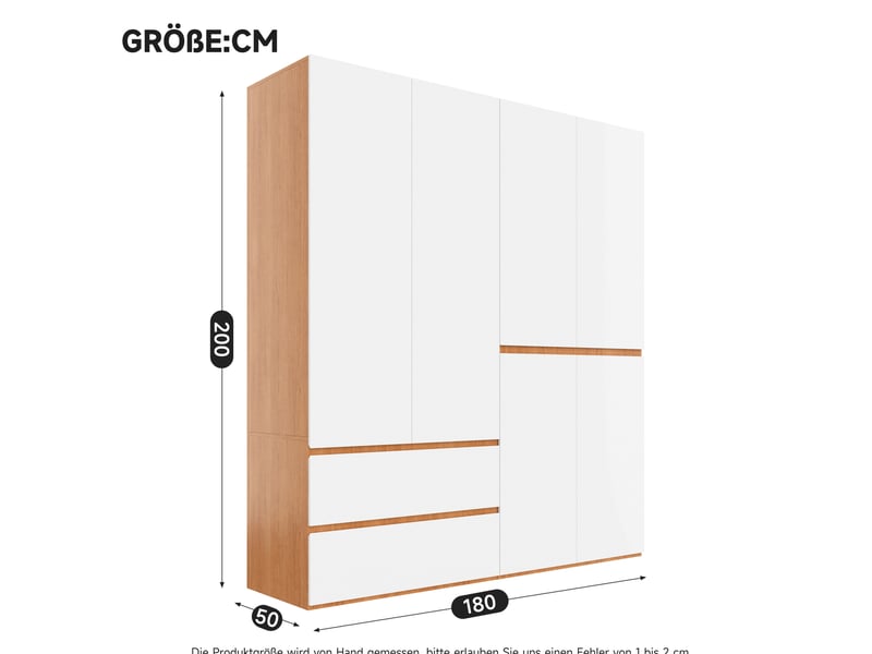  Armoire 180x50x200 cm à 6 portes, 2 tringles, 5 tiroirs blanc, grand rangement de vêtements, dressing, déco chambre  - Conforama C