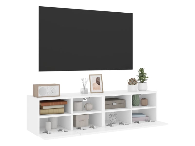  Meubles tv - banc tv - meuble de rangement muraux 2 pcs blanc 60x30x30 cm bois d'ingénierie  - Conforama E