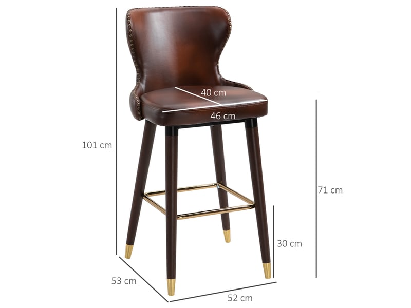  Lot de 2 tabourets de bar rétro avec dossier bas, repose-pieds et assise rembourrée, en bois et pu marron  - Conforama D