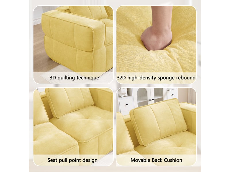  Canapé panoramique en u modulable 4 places avec 2 poufs - lpospi - sans structure, polyester - jaune  - Conforama E