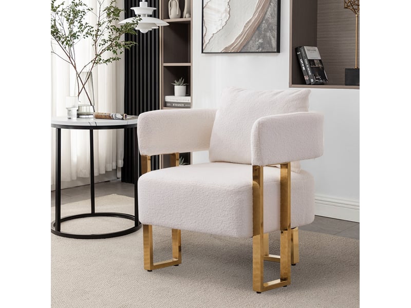  Fauteuil fixe 66x62x68 cm, structure en bois, métal et revêtement en tissu, design moderne, canapé une place, blanc  - Conforama B