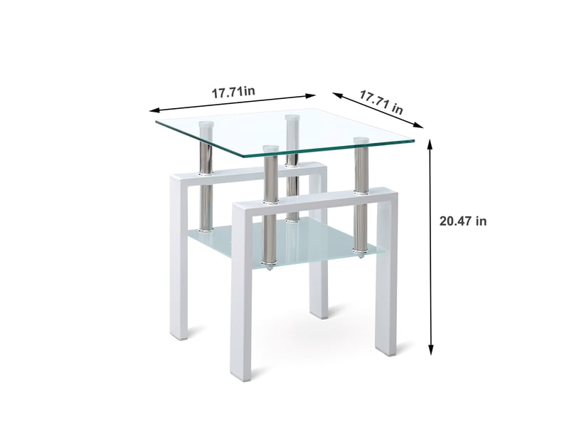  Tables d'appoint carrées lot de 2 avec 2 niveaux de rangement en verre trempé transparent pour salon 45 × 45 × 52 cm  - Conforama C