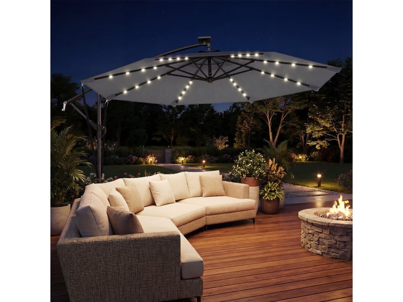Parasol vézeval led déporté inclinable étanche gris foncé 295 cm - Conforama B