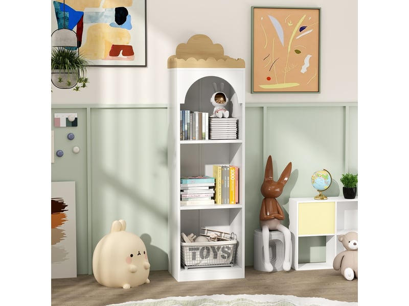  Bibliothèque enfant à 3 niveaux, idéale pour la chambre d'enfant, blanche et naturelle.  - Conforama C