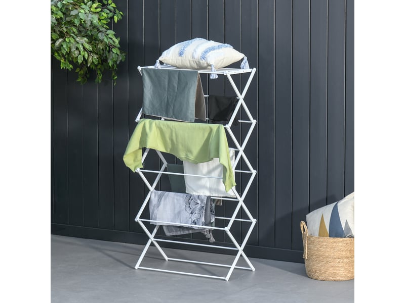  Étendoir à linge pliable à 8 niveaux, modèle tour, métal et plastique, blanc, 74 x 35 x 144 cm  - Conforama D