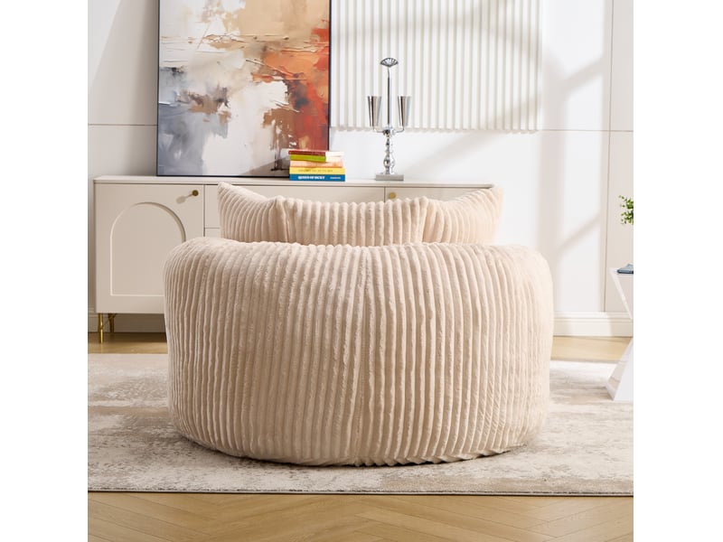  Canapé convertible rond modenvie avec repose-pieds, 2 places, en chenille beige, 168 x 123 x 63 cm  - Conforama D