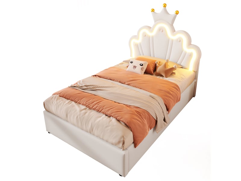  Modenvie lit coffre 1 place 90x200 cm - bande led, tête de lit réglable - sans matelas - blanc  - Conforama A