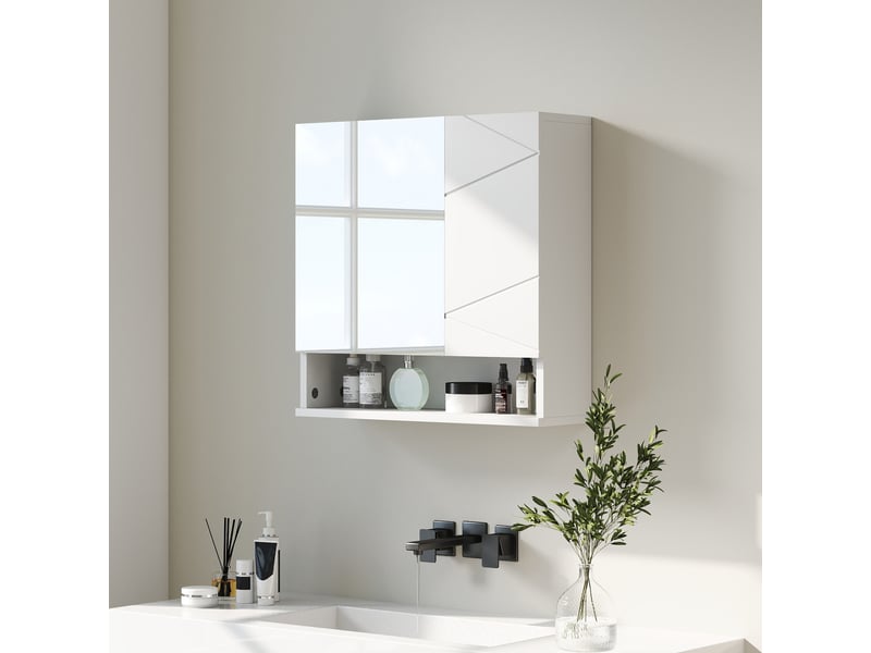  Armoire murale de salle de bain avec miroir 2 portes en panneau de particules blanc 55x17x55 cm  - Conforama B