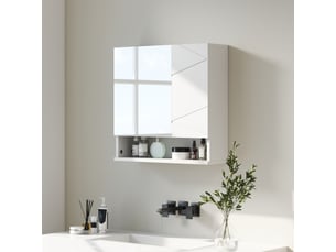 Armoire murale de salle de bain avec miroir 2 portes en panneau de particules blanc 55x17x55 cm