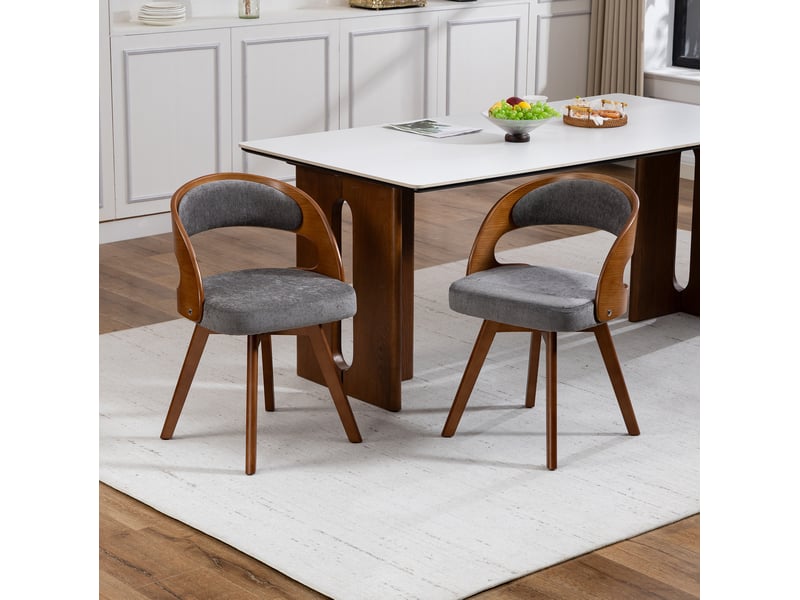  Lot de 2 chaises de salle à manger pivotantes 360° gris en tissu de lin  - Conforama C
