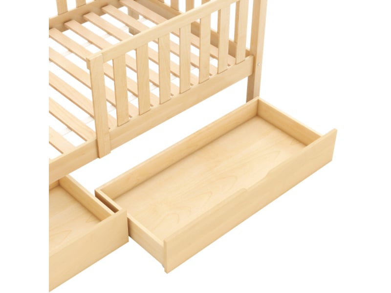  Lit enfant 90x200cm,lit cabane en bois massif avec 2 tiroirs et garde-corps,naturel lit enfant naturel - Conforama E