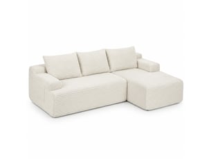 Canapé d'angle convertible 4 places en velours côtelé beige, méridienne droite, confort cloud pour le salon