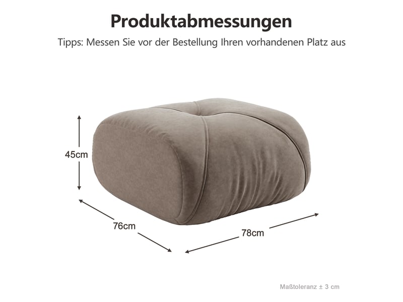  Canapé pouf 78x76 cm - repose-pieds modulable - mousse haute densité 32d - chenille - taupe  - Conforama C