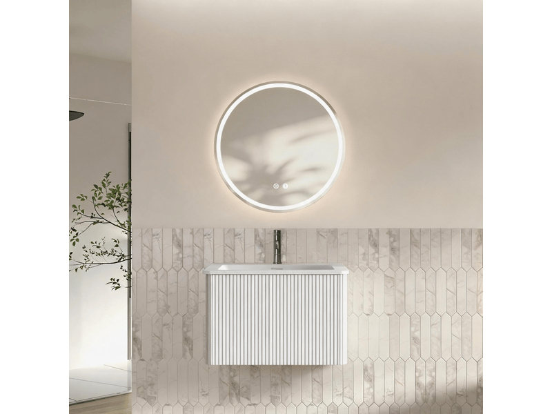  Ensemble meuble sous-vasque suspendu 60 cm avec miroir led blanc  - Conforama B
