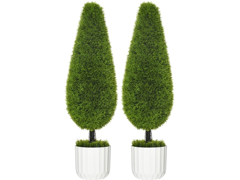  Plantes artificielles cyprès lot de 2 en pot, décor intérieur et extérieur, plastique vert, hauteur 90 cm  - Conforama A