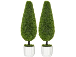 Plantes artificielles cyprès lot de 2 en pot, décor intérieur et extérieur, plastique vert, hauteur 90 cm